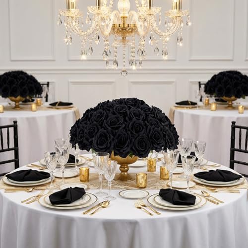 Black Roses Artificial Giant Flowers,50PCS 4 Inch Large Fake Roses Bulk - color: Black