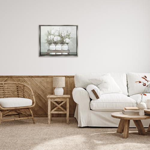 'Pristine Hydrangea Bouquet Sentiments'| Floating Frame Canvas Art | Stupell Industries | Gray, 31 x 25 Inches, Easy to Hang and Sturdy, Made in USA, by Dogwood Portfolio - color: Luster Gray (Matte), size: 30"L x 24"W