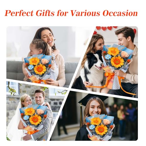 Forever Flowers for Delivery, Preserved Sunflower Bouquets, Long Lasting Roses, Eternal Flower Bouquet with Gifts Box for Mother Wife Girlfriend on Festivals Birthday Anniversary (Blue) - color: Blue