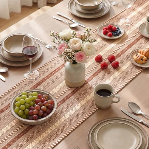 Artoid Mode Caramel Farmhouse Woven Table Runner, Seasonal Holiday Rustic Kitchen Dining Table Decoration for Home Party Decor 12x72 Inch - color: Caramel, size: 12" x 72", Table Runner