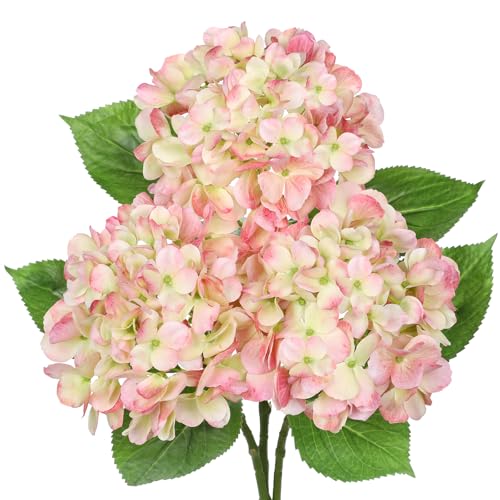 Oairse 3Pcs Pink Hydrangea Artificial Flowers 19.7 in Real Touch Faux Hydrangea Stems Silk Flowers with Stems Fake Pink Flowers Bouquet for Floral Arrangements Table Centerpieces Wedding Home Decor - color: Pink Mixed Cream