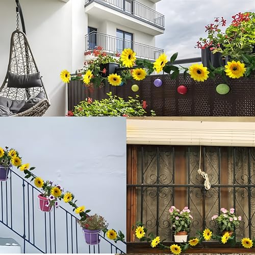 3 Pack Artificial Sunflower Garland Decor,7.5ft Artificial Sunflower Garland Hanging Sunflower Vines with Green Leaves