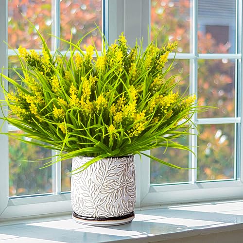 Grunyia 20 Bundles Artificial Plants Outdoor Fake Monkey Grass with Flowers (Yellow) - color: Yellow