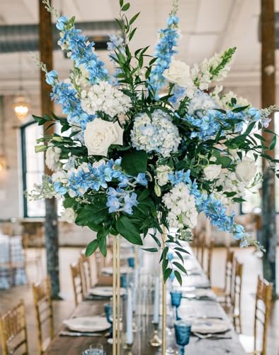 6PCS Ice Blue Delphinium Artificial Flowers 33" Larkspur Silk Flowers Long Stem Artificial Flowers for Tall Vase Wedding Centerpieces for Tables Home Decor Indoor (Ice Blue) - color: Ice Blue