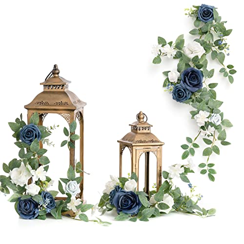 Ling's moment 6Pack 1.8ft Artificial Flowers Garland Navy Blue | Lantern Flower Centerpieces, Wedding Aisle Decor, Chair Flowers Arch Floral, Signs Table Wall Decoration - color: Blu-dusty Blue & Navy