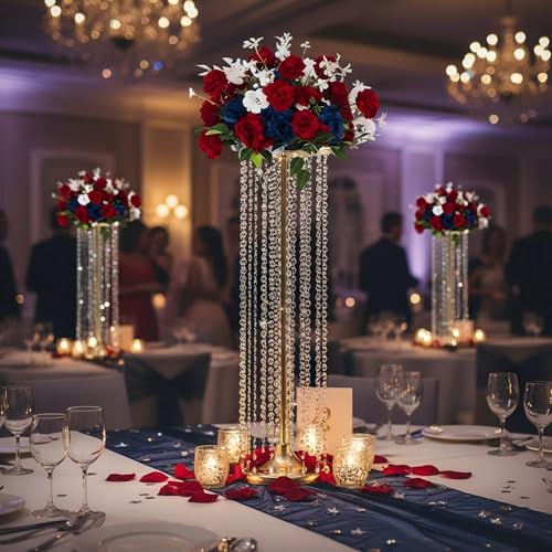 Set of 4 Luxurious Crystal Flower Stand Centerpieces on Floor Tall Metal Flower Arrangement Stand Tabletop Vase for Wedding Party Hotel Home Decor… - color: Gold, size: 35.4"×4pcs