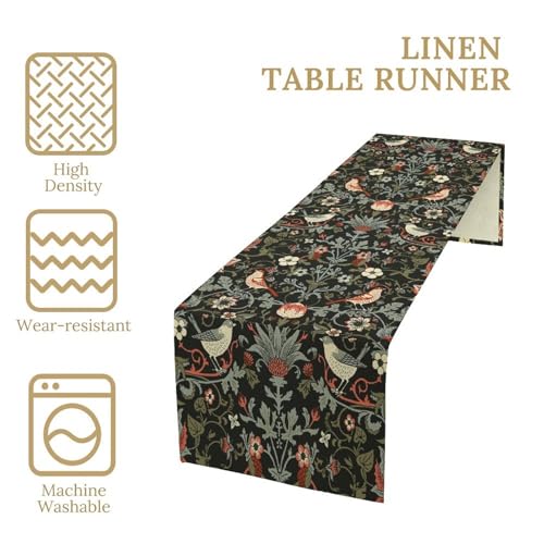 William Morris Plant Table Runner for Table Decor, Art Vintage Botanical Flower Rustic Floral Printed for Kitchen Dining Room Office Farmhouse Party Holiday Decorate 13" x 36" - color: William Morris_17, size: 13"W x 36"L (Pack of 1)