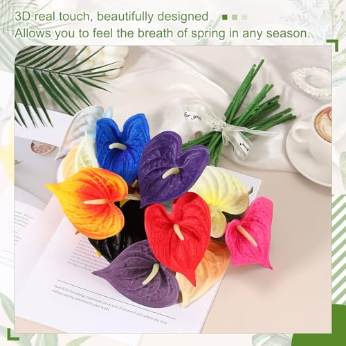 uxcell 4Pcs 11inch Artificial Anthurium Lily Flowers, Permanent Flower Bouquet for Home Arrangements Wedding Festival Decoration Crafts Store Decor Accessories, Purple - color: Purple