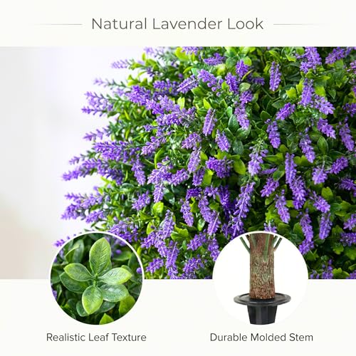 Artificial Lavender Topiary Ball – 24" Set of 2 Realistic Faux Shrub Bushes with Ground Stakes & Garden Tools Bundle – UV Resistant Fake Plants for Outdoor Planters, Porch & Front Door Decor - color: Lavander Topiary Ball