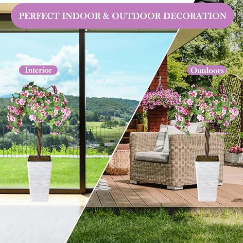 Artificial Begonia Tree 4FT, Fake Floral Plant Tree with White Planter, Decorative Topiary Plant, Potted Faux Flower for Home Office Porch Decor Indoor Outdoor (Purple, 4FT) - color: Purple, size: 4ft