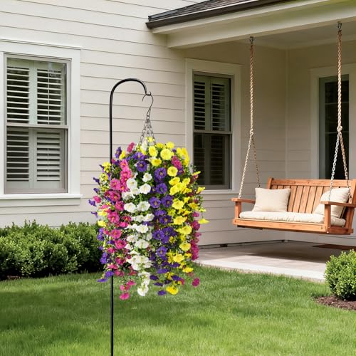 Homsunny Artificial Fake Hanging Flowers Plants Baskets for Outdoor Spring Decoration, Faux Morning Glory Silk Flower for Outside Realise UV Resistant Patio Yard Balcony Porch Home Decor (Mixed 2) - color: Mixed 2