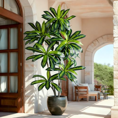 Tall Fake Tree Artificial Trees Plant with White Planter Pot Indoor Outdoor Potted Silk Plants Large Faux Trees loor Floor for Home Living Room Decor Outside Patio para decoracion Housewarming Gift - size: 6ft