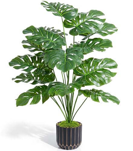 florisso 28" Artificial Monstera Plant Tall Fake Faux Plants Indoor Outdoor Tree for Living Room Home House Decoration - size: 28" Monstera