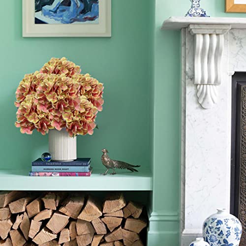 DILATATA Fake Hydrangeas Real Touch Hydrangea Flowers 26" Large Artificial Hydrangea Flowers Silk Hydrangea for Wedding Bouquet, Home, Party - color: Yellow Peach #3, size: 3PCS
