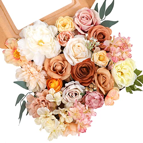 AmyHomie Champagne Artificial Flowers Combo Silk Mix Peony Rose Hydrangea Fake Flowers w/Stem for DIY Wedding Bouquets Centerpieces Arrangements Table Party Bridal Baby Shower Home Fall Decor - color: Champagne