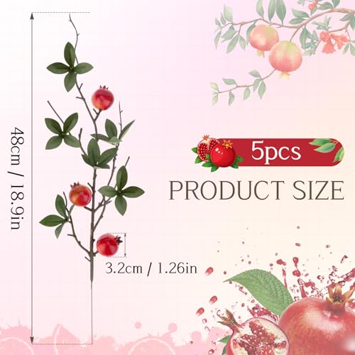Gresorth 5 Pcs 18.9 Inch Fake Pomegranate Branch Decoration Artificial Mini Pomegranate Branches Lifelike Realistic Fruit Stem Ornament Christmas Festival Indoor - color: Small Pomegranate Branch
