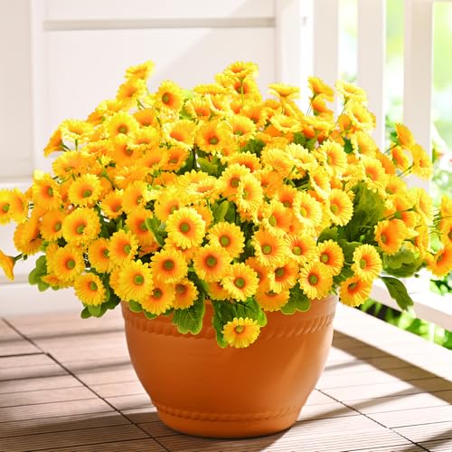 Waipfaru Artificial Flowers for Outdoors Faux Plants, UV Resistant Artificial Outdoor Flowers, Yellow Silk Daisy Realistic Fake Mums Flower for Front Porch Spring Home Planter Patio Decor, 6 Bundles - color: Yellow, size: 6 PCS