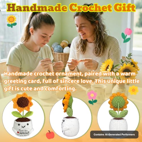 Handmade Crochet Sunflower Gift with Inspirational Card - Positive Sunflower in Smiling Pot, for Mom from Daughter, Teacher Appreciation Gifts, Desk Decor for Women Coworker - color: Important Part