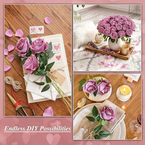 50 PCS Dusty Roses Artificial Flowers, Fake Roses with Stem Realistic Silk Roses for DIY Wedding Bouquets Tables Centerpieces Arrangements Baby Shower Birthday Home Decor Valentine's Day Gift for Her - color: Dusty Rose