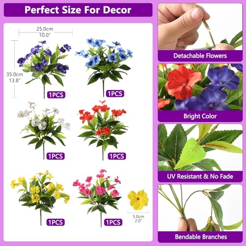 Hommyea Artificial Fake Flowers for Outdoor, 6 Bundles UV Resistant Faux Plants Decoration Silk Flowers No Fade Plastic Flowers for Outside Planters Home Porch Patio Yard Garden Decor - color: Mixed Color
