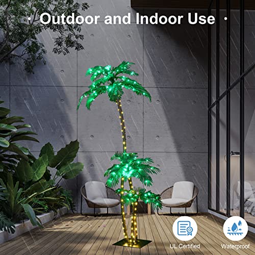 Lighted Palm Tree 7FT 3FT 2FT Artificial Palm Tree Decor for Outdoor 218 LED Light up Fake Tree for Indoor Outside Patio Hawaiian Tiki Bar Decoration - size: 7ft
