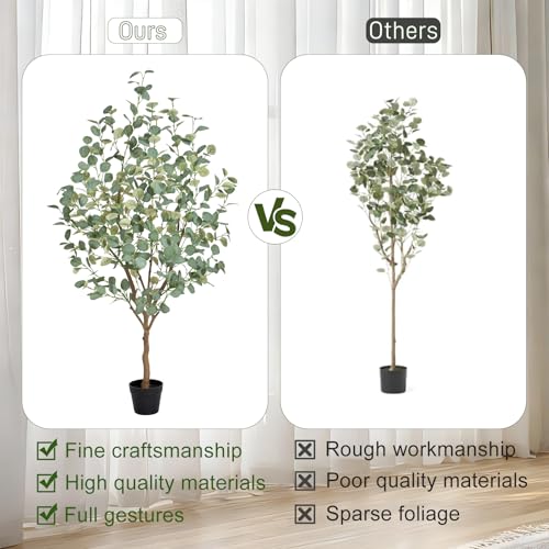 5FT Artificial Eucalyptus Tree Indoor, Faux Eucalyptus Tree with 477 Silk Leaves, Tall Fake Tree - Artificial Tree Indoor for Living Room Office Bedroom Home Decor - size: 5ft