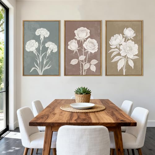 BINCUE Boho Floral Wall Painting Framed Botanical Wall Art Decor Flower Print Flower Artwork Floral Art Prints Flowers Pictures for Living Room Bedroom Dining Room Farmhouse 16x24 Inch Set of 3 Gift - color: Boho Neutral Floral, size: 24"L x 16"W