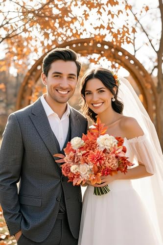 TINGE TIME Roses Artificial Flowers Orange Faux Flowers Bulk for DIY Bridal Wedding Bouquets Baby Shower Fall Centerpiece Table Home Decorations - color: Terracotta Orange
