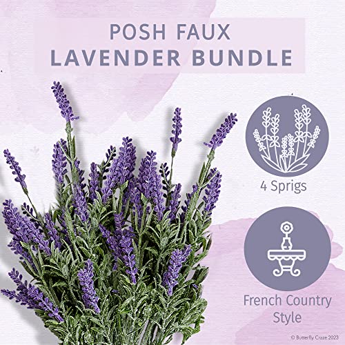 Butterfly Craze Lavender Artificial Flower Stems - UV-Protected Outdoor Artificial Plants - Plastic Flowers for Outdoors - Floral Picks for Weddings & Centerpieces - 4 Pack, 14.5"-16.5" - size: 4 Piece Bundle