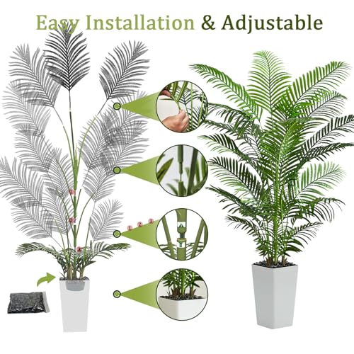 Artificial Palm Tree Indoor, 6FT Fake Floor Plants Large Tropical Silk Plant with Black Square Planter, Faux Areca Palm Plant Artificial Tree in Pot for Home Room Office Outdoor Patio Decor