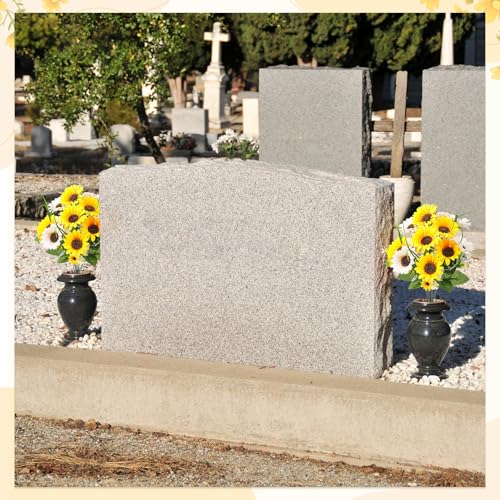 Giegxin 4 Bundles Fathers Day Sunflower Cemetery Flowers for Grave Vase Artificial Memorial Flower Bouquet Fake Silk Floral Arrangement for Dad Headstone Gravesite (Sunflower)