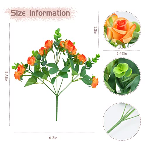 Artificial Flowers Fake Silk Rose for Decoration 33 Heads Small Roses Blooming Faux Flower Bouquet with Stem for DIY Vase Home Wedding Party 3 Pack Orange - color: Orange