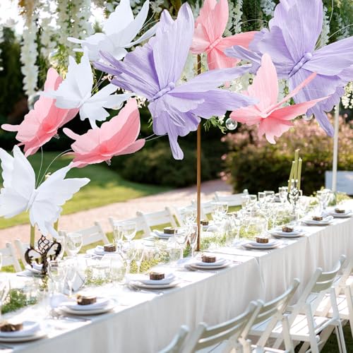 3 Pcs 3D Large Hanging Butterfly Decorations Large Butterfly Birthday Party Decorations 3D Crepe Paper Decoration for Wedding Party Birthday Baby Shower Garden(Purple, Pink, White,11inch,20 Inch) - color: Purple, Pink, White, size: 11inch,20 Inch