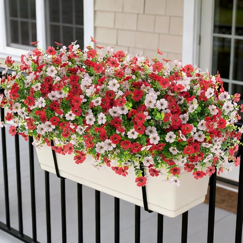 INXUGAO Artificial Fake Flowers Plants for Outdoor Spring Summer Decor, 12 Bundles Faux Silk Flowers for Outdoor Outside Planter Colorful Daisy UV Resistant Look Real for Front Door Porch Patio Yard - color: Red White