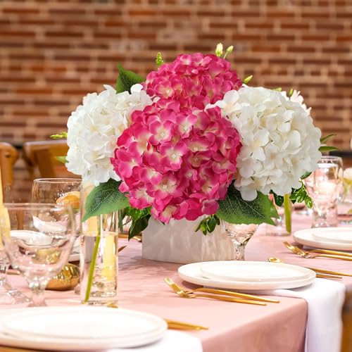 JINWOE Boho Silk Hydrangea Artificial Flowers, 5Pcs Cream 20Inch Large Lifelike Flowers,Artificial Hydrangeas for Indoor Bouquet Table Centerpieces Home Outdoor Wedding - color: Cream