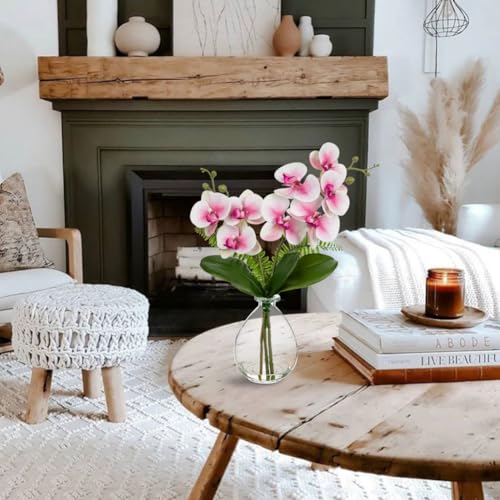 Oairse Pink Orchids Artificial Flowers, Faux Orchid in Glass Vase Real Touch Small Phalaenopsis Orchid Flowers Arrangements with Clear Vase Orchids Centerpiece for Dining Room Table - color: Pink & Clear