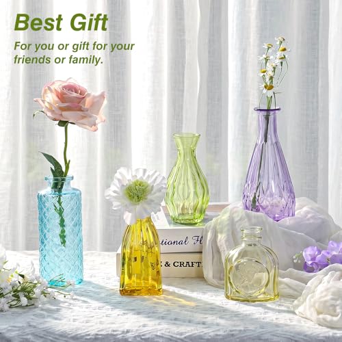 18 Pack Colorful Glass Bud Vase Set, Small Colored Vintage Vases for Centerpieces, Decorative Flower Vases for Wedding Home Table Decor - color: Colorful, size: 18pcs