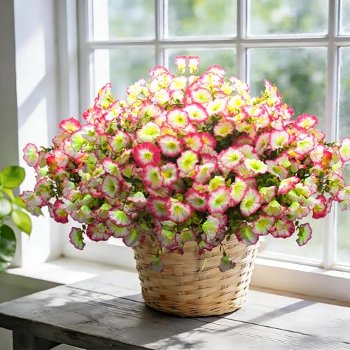 Grunyia Artificial Morning Glory Flowers - UV Resistant Pink Faux Silk Plastic Fake Flower Bundles for Outdoor Indoor Porch Patio Planter Window Box Garden Home Decor - color: Pink