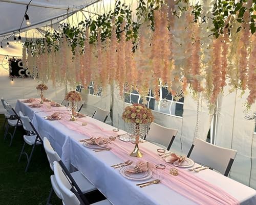 Artificial Wisteria Hanging Flowers Fake Wisteria Flower Garland Silk Vines Rattan Decor for Home Wedding Arch Wall Garden Greenery Bedroom Outdoor Office Party Decoration (36, Light Pink) - color: Light Pink