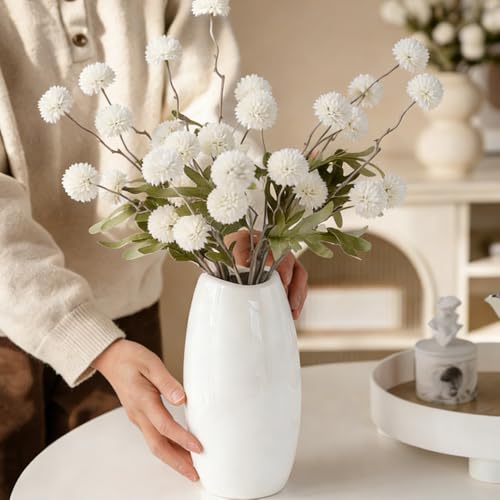 Artificial Mini Chrysanthemum Flowers 10pcs Faux Pompon Mum Stems for Vase Arrangements Home Decor Centerpiece (White) - color: White
