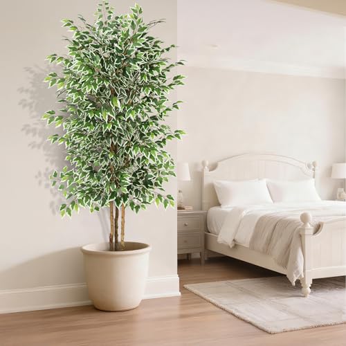 GTIDEA 7ft Large Ficus Artificial Tree with Natural Trunk, 84" Tall Faux Tree for Home Decor Indoor, Lifelike Silk Tree Fake Plants for Living Room Covered Porch Office Corner Decor (NO VASE INCLUDED) - color: 7ft Ficus Tree (No Vase)