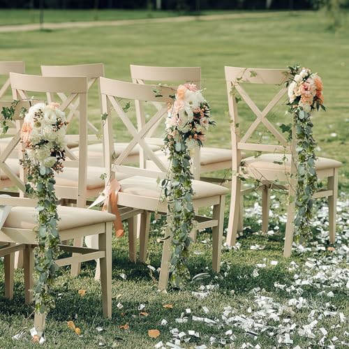 CQURE 6Pcs Eucalyptus Garland,Artificial Eucalyptus Leaves Table Greenery Garland Wreath Vines for Wedding Party Table Bedroom Wall Decor - size: 35.4 Ft without Flowers