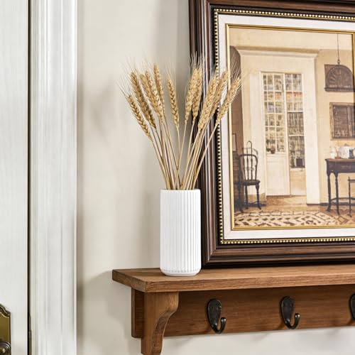 TIMEFOTO White Ceramic Flower Vase for Pampas Grass, 6 inch Small Decorative Centerpiece Ribbed Vase for Dining Table, Office Desktop, Shelf Bookshelf, Mantel, Bathroom, Countertop, Farmhouse, Gift - color: Ceramic White, size: 6 inch