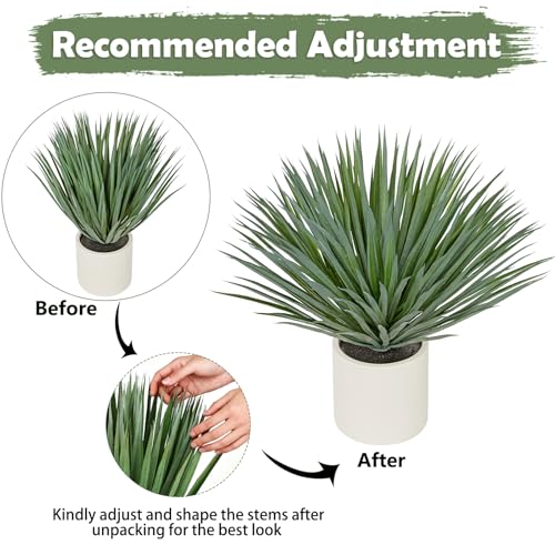 Briful Large Agave Plant Artificial in Resin White Pot, 26.3in Outdoor Fake Agave Plant Realistic Artificial Agave Cactus for Indoor Home Office Garden Front Patio Decor - color: Grey Green-white Pot