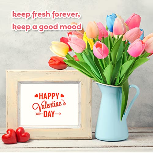 Jexine 100 Pcs Artificial Real Tulips Fake Artificial Tulip Flower Bulk Bouquet with Stem for Table Centerpieces Wedding Bridal Easter Mother's Day Garden Home Decor, 13.4''(Multicolor) - color: Multi Color