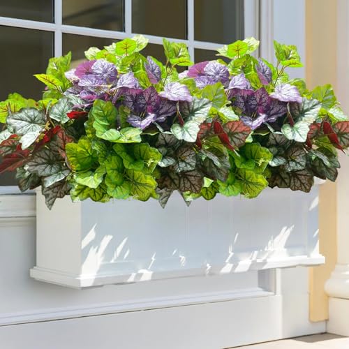 Artificial Plants for Outdoor Porch Planters, Fake Realistic Heuchera Greenery UV Resistant Faux Look Real Silk Shrubs Bushes for Outside Patio Pots Spring Summer Decor, 6 Bundles - color: 4 Mixed Color