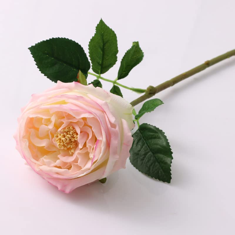 WILD WORKS Artificial Austin Roses, 4 Pcs Real Touch Fake Flowers with Moist Fabric Petals, 17.7 Inch Fake Peonies for Mother's Day Wedding Home Decor (Light Pink) - color: Light Pink 4pcs