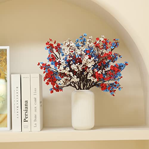 Hananona 10 Pcs 4th of July Flowers Artificial Babys Breath Fake Silk Red White Blue Patriotic Flowers for Independence Day Home Decor Floral Arrangement Table Centerpieces (10, Mix) - color: Red, White, Blue