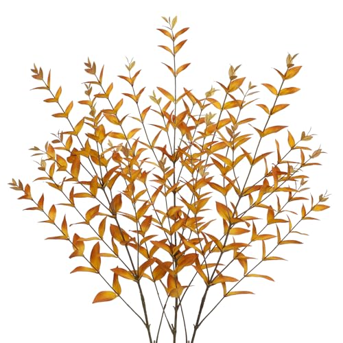 Briful 3PCS Artificial Fall Stems – 36.2" Long Stem Golden Leaf Branches, Autumn Foliage Branch for Fall Vase Filler, Thanksgiving Centerpiece, Harvest & Farmhouse, Christmas Decoration - color: Golden