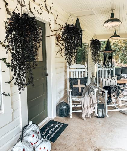 RECUTMS Black Hanging Flowers Faux Hanging Plants Black Artificial Hanging Plant Fake Greenery Faux UV Resistant Hanging Vines Plant for Indoor Outdoor Wedding Halloween Party Fall Wall Decor 3 Packs - color: Black, size: Hanging Plants